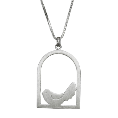 Sterling silver pendant necklace, 'Happy Bird' - Handcrafted Sterling Silver Pendant Necklace
