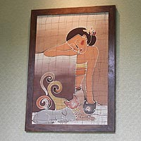Batik art, 'Puppy and Kitty Cats' - Batik Cotton Wall Hanging