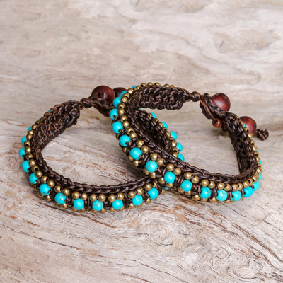 Calcite wristband bracelets, 'Tribal Chic' (pair) - Hand Made Turquoise coloured Wristband Bracelet (Pair)