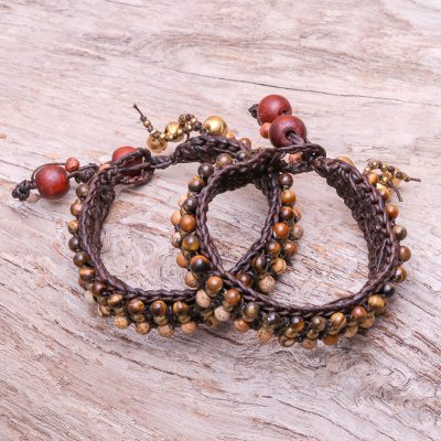 Tiger's eye and jasper wristband bracelets, 'Autumn's Voice' (pair) - Tiger's Eye and Jasper Wristband Bracelets (Pair)