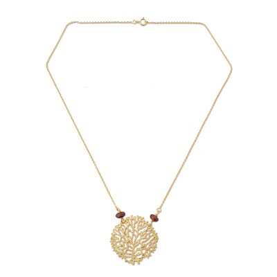Gold vermeil garnet pendant necklace, 'Living Coral' - Gold vermeil garnet pendant necklace