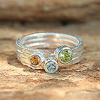 Peridot, topaz, and citrine stacking rings, 'Spring Rainbow' (set of 3)