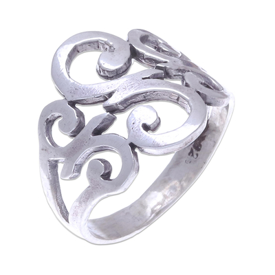 Sterling silver cocktail ring, 'Three Sweet Swirls' - Sterling Silver Band Ring
