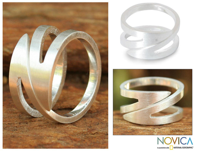 Sterling silver band ring, 'New Moon Comet' - Modern Sterling Silver Band Ring
