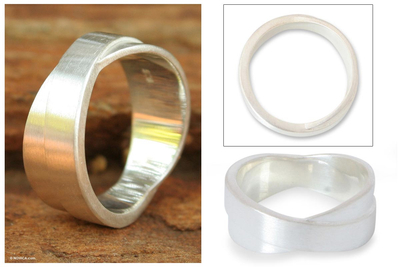 Men's sterling silver band ring, 'Crusader' - Fair Trade Modern Sterling Silver Band Ring