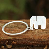 Sterling silver cocktail ring, 'Elephant Charms' - Sterling Silver Band Ring