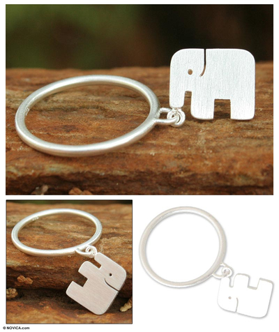 Sterling silver cocktail ring, 'Elephant Charms' - Sterling Silver Band Ring