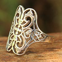 Sterling silver cocktail ring, 'Moonlight Lace'