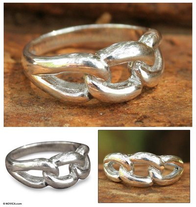 Sterling silver cocktail ring, 'Love Chain' - Unique Sterling Silver Band Ring