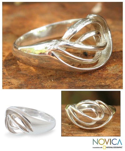 Sterling silver cocktail ring, 'Shining Grace' - Modern Sterling Silver Band Ring