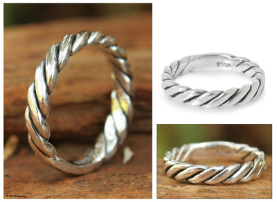 Sterling silver band ring, 'Lives Entwined' - Sterling silver band ring
