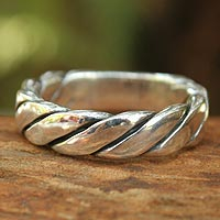 Men's sterling silver band ring, 'Lives Entwined'