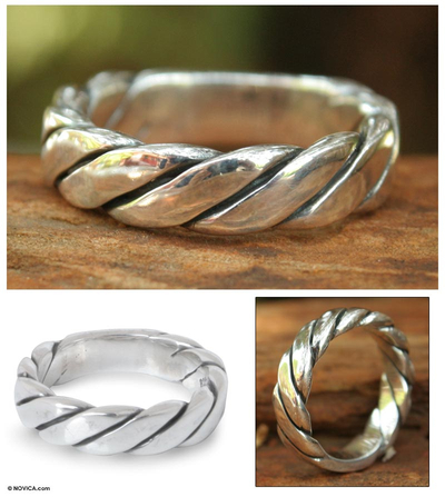 Men's sterling silver band ring, 'Lives Entwined' - Men's Handcrafted Sterling Silver Band Ring