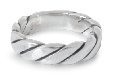 Men's sterling silver band ring, 'Lives Entwined' - Men's Handcrafted Sterling Silver Band Ring