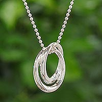 Sterling silver pendant necklace, 'Lovers' - Modern Sterling Silver Pendant Necklace