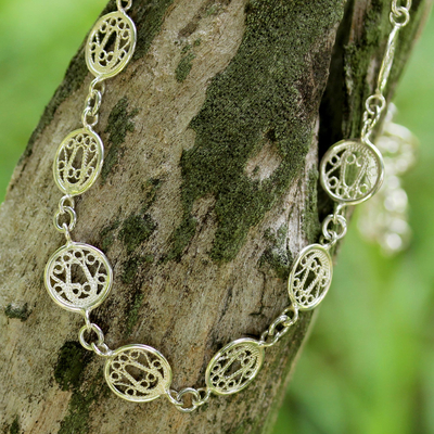 Sterling silver link necklace, 'Filigree Moon' - Sterling Silver Filigree Necklace
