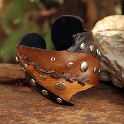 Leather cuff bracelet, 'Honey' - Leather Cuff Bracelet