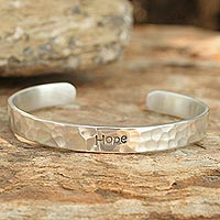 Sterling silver cuff bracelet, 'Always Hopeful' - Hand Made Inspirational Sterling Silver Cuff Bracelet