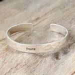 Sterling silver cuff bracelet, 'Peace' - Inspirational Sterling Silver Cuff Bracelet from Thailand