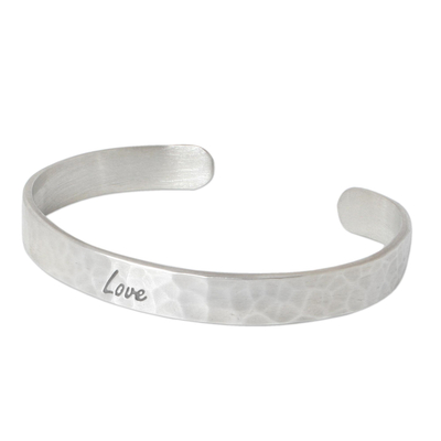 Sterling silver cuff bracelet, 'Love' - Handcrafted Sterling Silver Cuff Bracelet