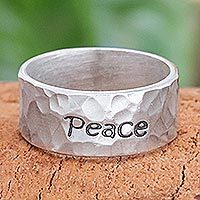 Sterling silver band ring, 'Spirit of Peace'