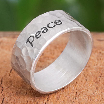 Sterling silver band ring, 'Spirit of Peace' - Handcrafted Sterling Silver Band Ring