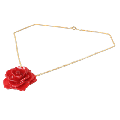 Halskette mit natürlichem Rosenanhänger - Handgefertigte Halskette mit natürlichem Blumenanhänger