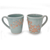 Tazas de café de cerámica Celadon, 'Golden Orchid' (par) - Tazas de café de cerámica florales únicas (par)