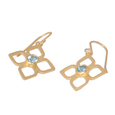 Gold plated blue topaz flower earrings, 'Thai Bloom' - Gold plated blue topaz flower earrings