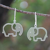 Sterling silver drop earrings, 'Moonlit Elephants'