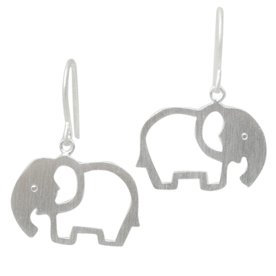 Sterling silver drop earrings, 'Moonlit Elephants' - Unique Sterling Silver Dangle Earrings