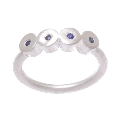 Sapphire cocktail ring, 'Songkran Moons' - Sterling Silver and Sapphire Ring