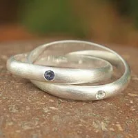 Iolite and topaz band ring, 'Creation' - Fair Trade Sterling Silver and Iolite Ring