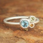 Blue topaz and citrine cocktail ring, 'Chiang Mai Majesty' - Handmade Blue Topaz and Citrine Cocktail Ring