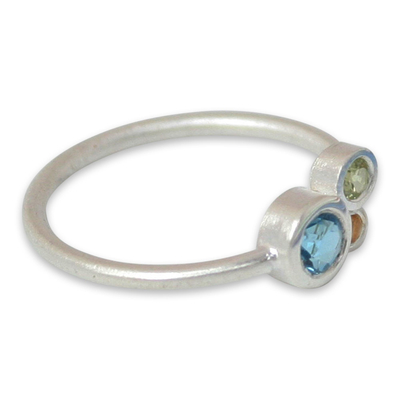 Blue topaz and citrine cocktail ring, 'Chiang Mai Majesty' - Handmade Blue Topaz and Citrine Cocktail Ring