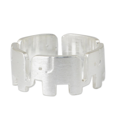 Sterling silver band ring, 'Elephant Pride' - Sterling Silver Elephant Band Ring from Thailand