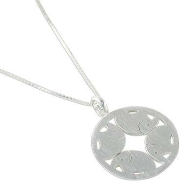 Sterling silver pendant necklace, 'Pachyderm Circle' - Artisan Crafted Sterling Silver Pendant Necklace