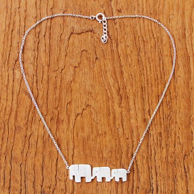Sterling silver pendant necklace, 'Elephant Pride' - Hand Crafted Sterling Silver Pendant Necklace