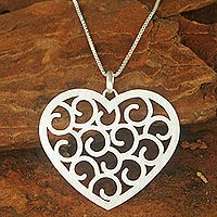 Sterling silver heart necklace, 'Grand Thai Love' - Sterling Silver Heart Necklace
