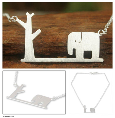 Sterling silver pendant necklace, 'Wildlife' - Sterling silver pendant necklace