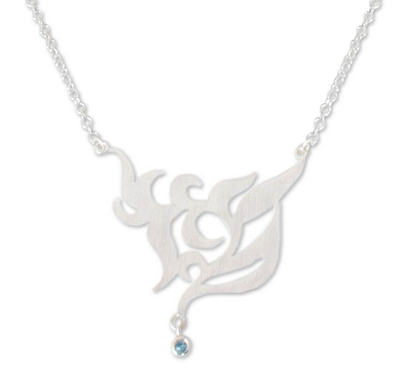 Blue topaz floral necklace, 'Blue Dew' - Sterling Silver and Blue Topaz Pendant Necklace