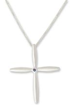 Iolite cross necklace, 'Visionary' - Modern Sterling Silver and Iolite Pendant Necklace