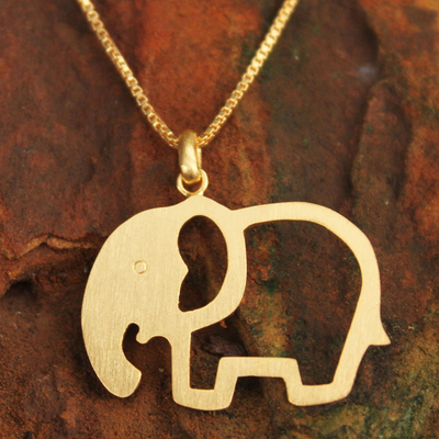 Gold plated pendant necklace, 'Sunlit Elephant' - Gold plated pendant necklace