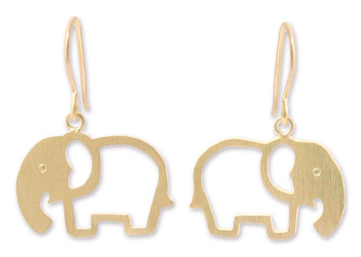 Gold plated dangle earrings, 'Sunlit Elephants' - Handcrafted Gold Plated Dangle Earrings