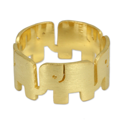Gold plated band ring, 'Elephant Pride' - Unique Gold Plated Band Ring