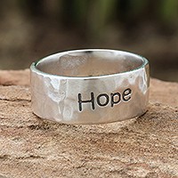 Sterling silver band ring, 'Spirit of Hope' - Inspirational Sterling Silver Band Ring