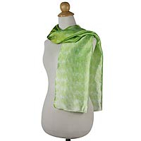 Scarf, 'Mottled Green' - Handcrafted Tie Dye Scarf