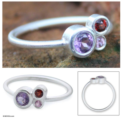 Amethyst and sapphire cocktail ring, 'Chiang Mai Majesty' - Amethyst and sapphire cocktail ring