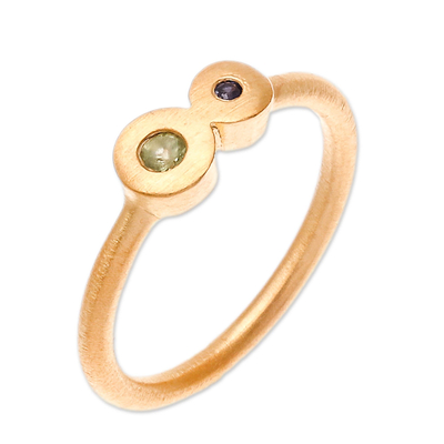 Gold plated sapphire and peridot cocktail ring, 'Sister My Sister' - Gold plated sapphire and peridot cocktail ring