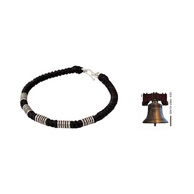 Silver wristband bracelet, 'Thai Sabai' - Handmade Silver Braided Bracelet
